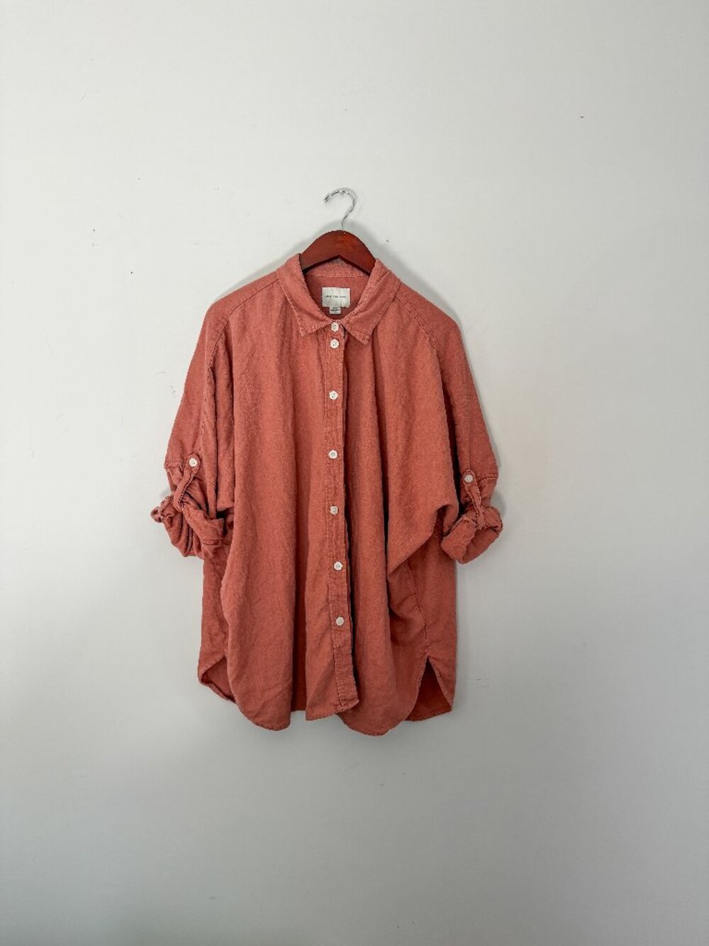 American Eagle Linen Blend Oversized Button Down Shirt Pink Women's M